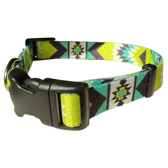 RETRIEVER BLUE, GREEN TRIBAL PRINT 5/8” ADJUSTABLE DOG COLLAR *MEDIUM, 18” *NEW - Picture 3 of 8